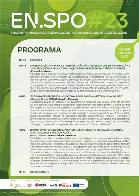 1.º ENCONTRO NACIONAL DOS SPO - SERVIÇOS DE PSICOLOGIA DE ORIENTAÇÃO (EN.SPO#23)